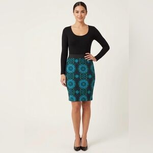 Joe Benbasset Black and Teal Patterned Pencil Skirt